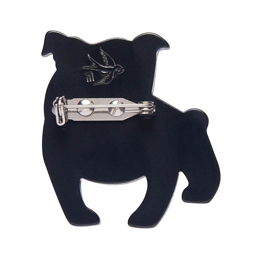Back of Boof Bulldog Mini Dog Brooch by Erstwilder from their 2024 Dog Mini collection