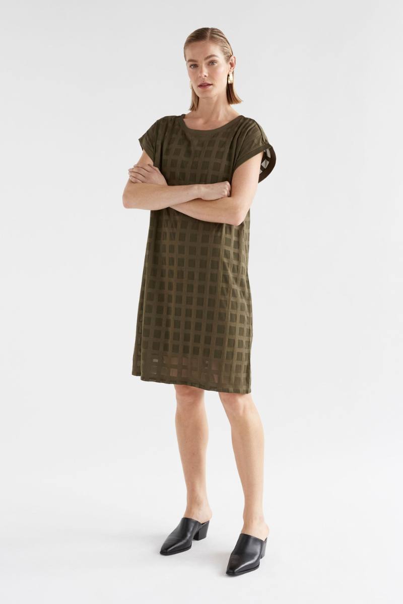 Elk the Label Grid Burnout Dress in Olive