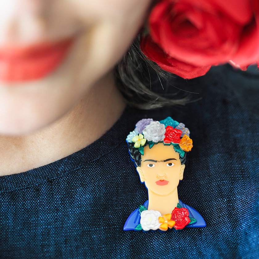 My Own Muse Brooch on model by Erstwilder from their 2024 Frida Kahlo collection