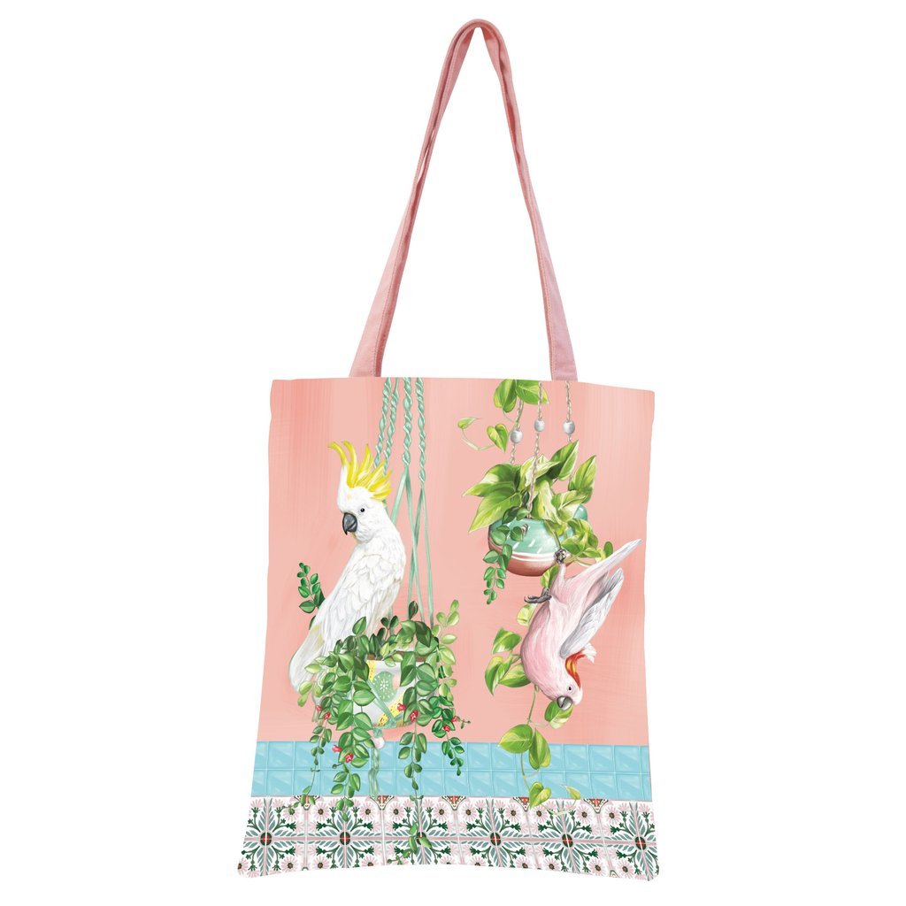 La la land tote bag with two australian birds on a pink background
