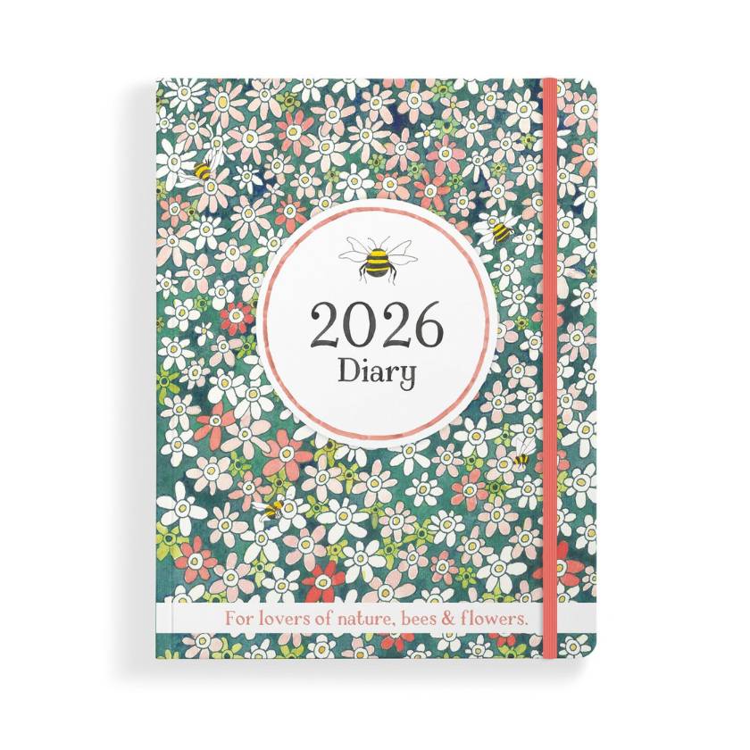Floral-patterned diary with '2026 Diary' text and bee illustration on a white background by Affirmations | Stockist at Zebra Finch Style in Newcastle, NSW