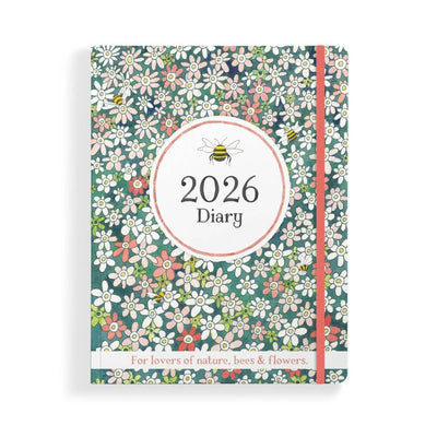 Floral-patterned diary with '2026 Diary' text and bee illustration on a white background by Affirmations | Stockist at Zebra Finch Style in Newcastle, NSW
