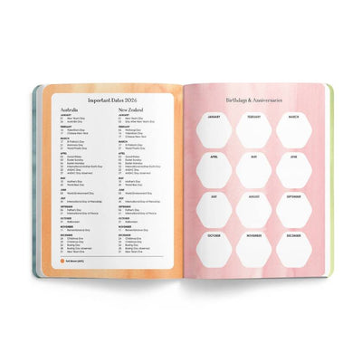 Floral-patterned diary with '2026 Diary' text and bee illustration on a white background by Affirmations | Stockist at Zebra Finch Style in Newcastle, NSW