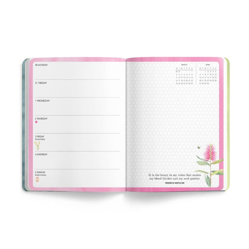 Floral-patterned diary with '2026 Diary' text and bee illustration on a white background by Affirmations | Stockist at Zebra Finch Style in Newcastle, NSW