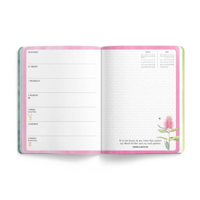 Floral-patterned diary with '2026 Diary' text and bee illustration on a white background by Affirmations | Stockist at Zebra Finch Style in Newcastle, NSW