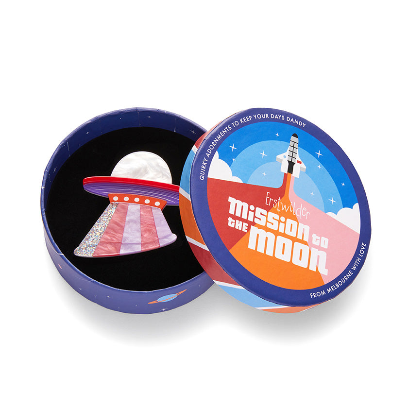 Beam Me Up Brooch in gift box by Erstwilder from their 2023 Mission To The Moon collection