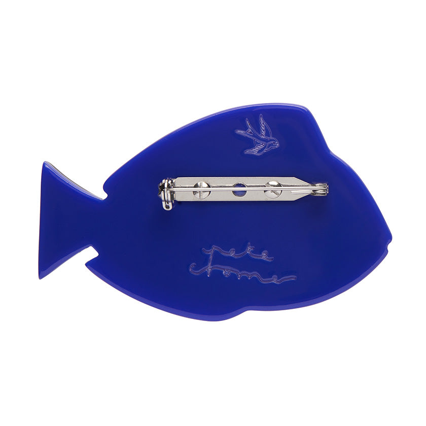 Back of The Satorial Surgeon Fish brooch by Erstwilder from their 2023 Pete Cromer Australian Sea Life collection