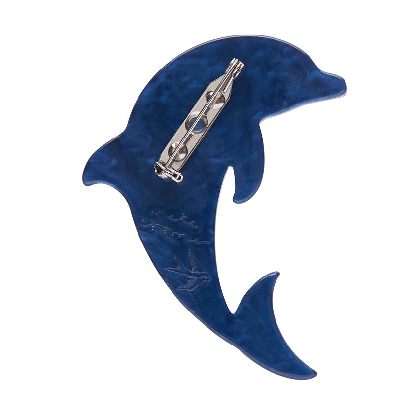 Back of The Boastful Bottlenose Dolphin brooch by Erstwilder from their 2023 Pete Cromer Australian Sea Life collection