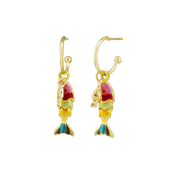 Colorful fish-shaped earrings on a white background by Tiger Tree