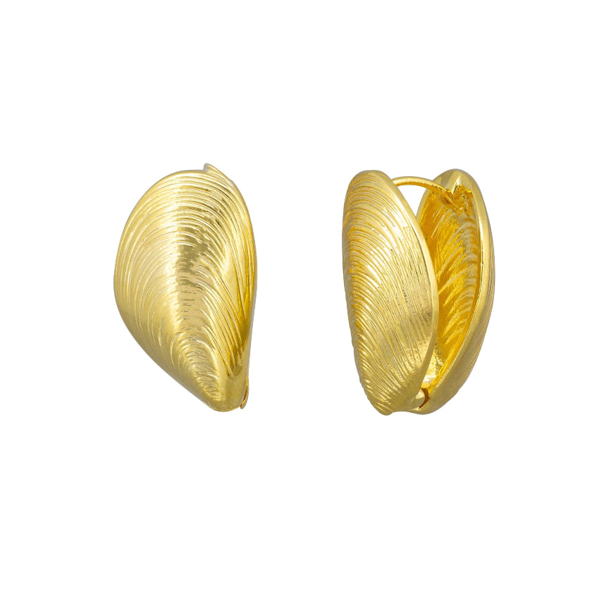 Pair of gold hoop earrings on a white background by Tiger Tree