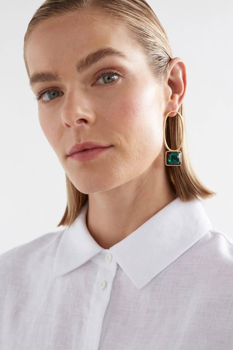 Elk the Label Stal Drop Earrings in Emerald on model