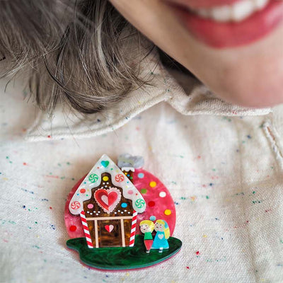 Erstwilder x Pete Cromer Fairytale brooch collection - Home Sweet Home Brooch on model