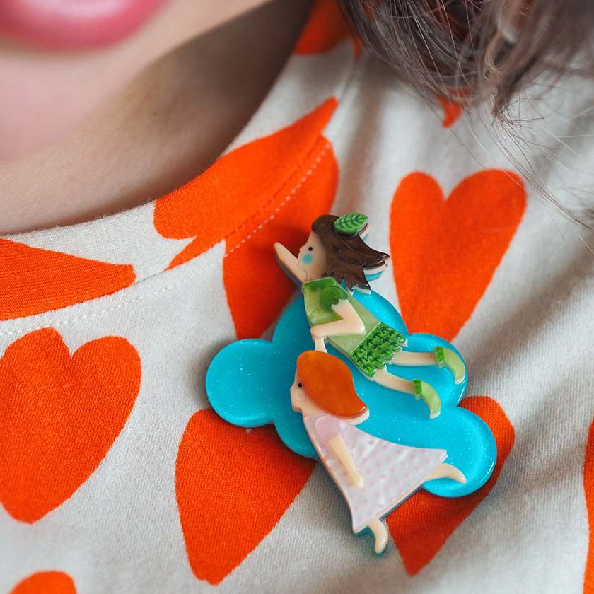 Erstwilder x Pete Cromer Fairytale brooch collection - Never Grow Up Brooch on model