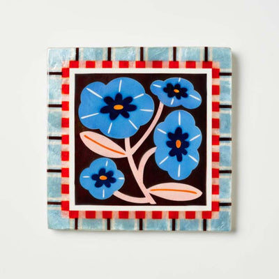 Jones and Co Bloom Nouveau Blue Squares Wall Art
