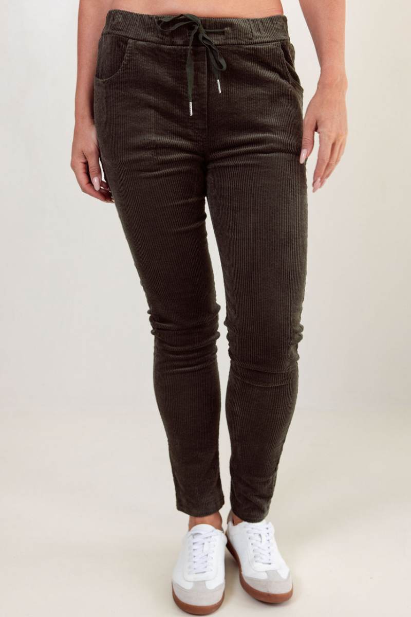 See Saw 100% Cotton Elastic Chunky Cord Joggers in Khaki