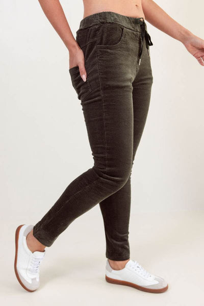 See Saw 100% Cotton Elastic Chunky Cord Joggers in Khaki
