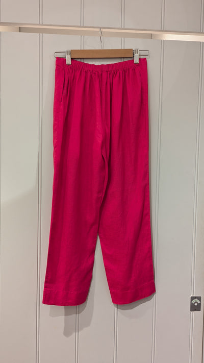 See Saw 100% Linen 7/8 Flat Front Elastic Pants in Pink