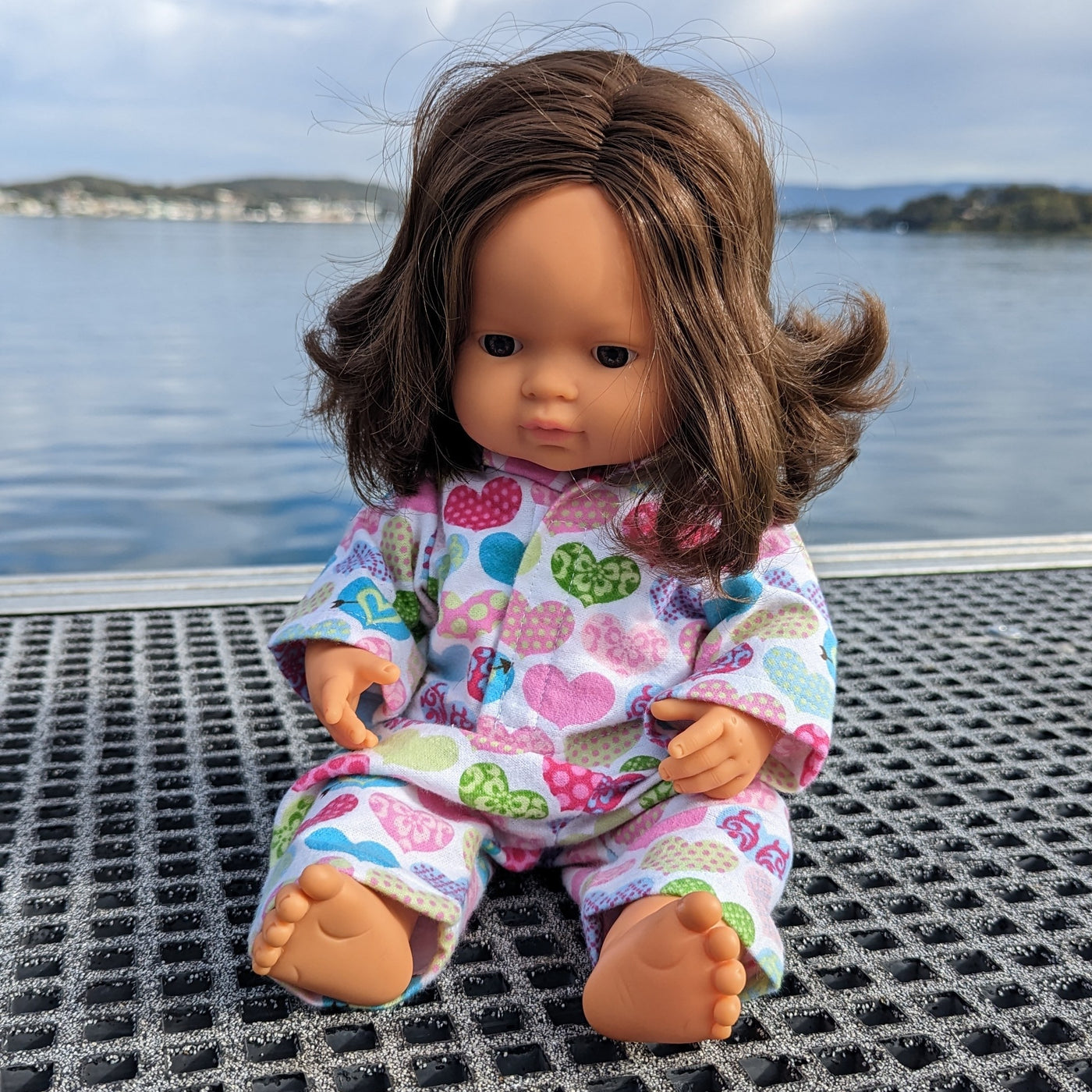 Miss Alice multi coloured hearts warm winter pyjama doll clothing on 38cm Miniland doll