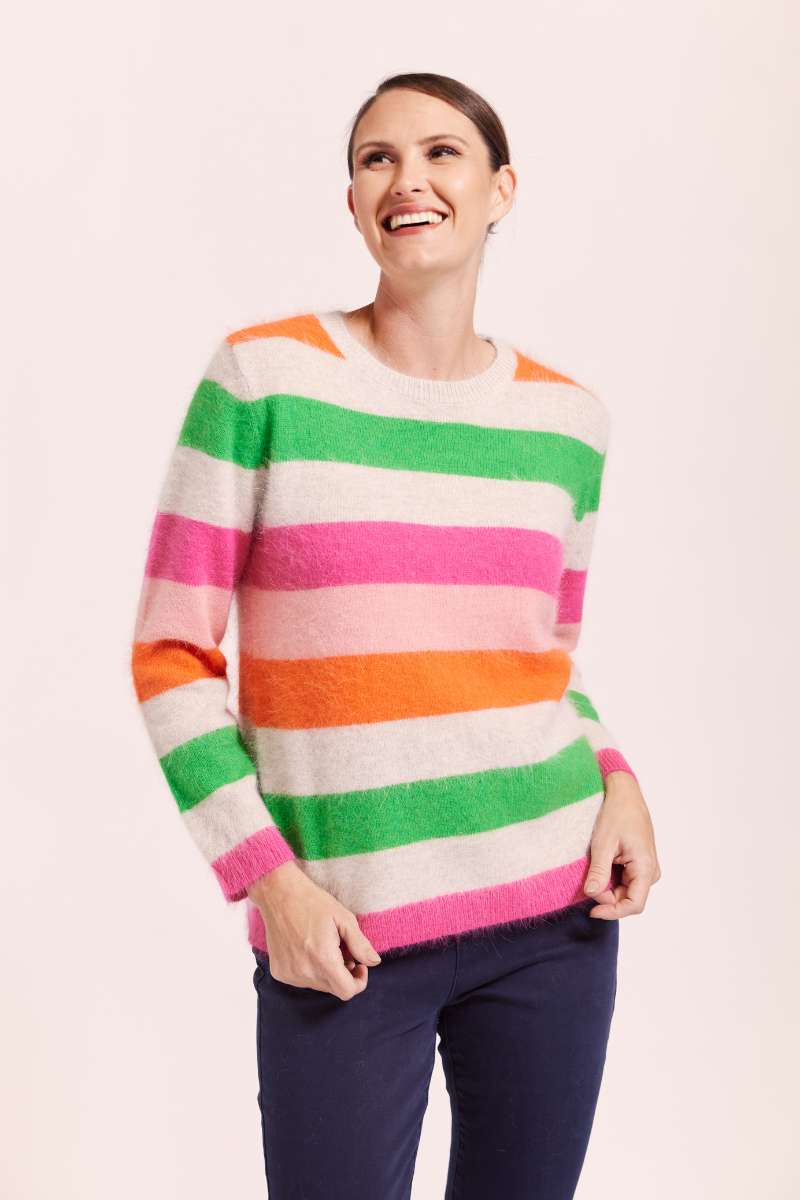 See Saw Angora Sweater in Multi coloured stripes