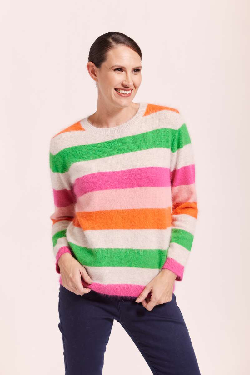 See Saw Angora Sweater in Multi coloured stripes