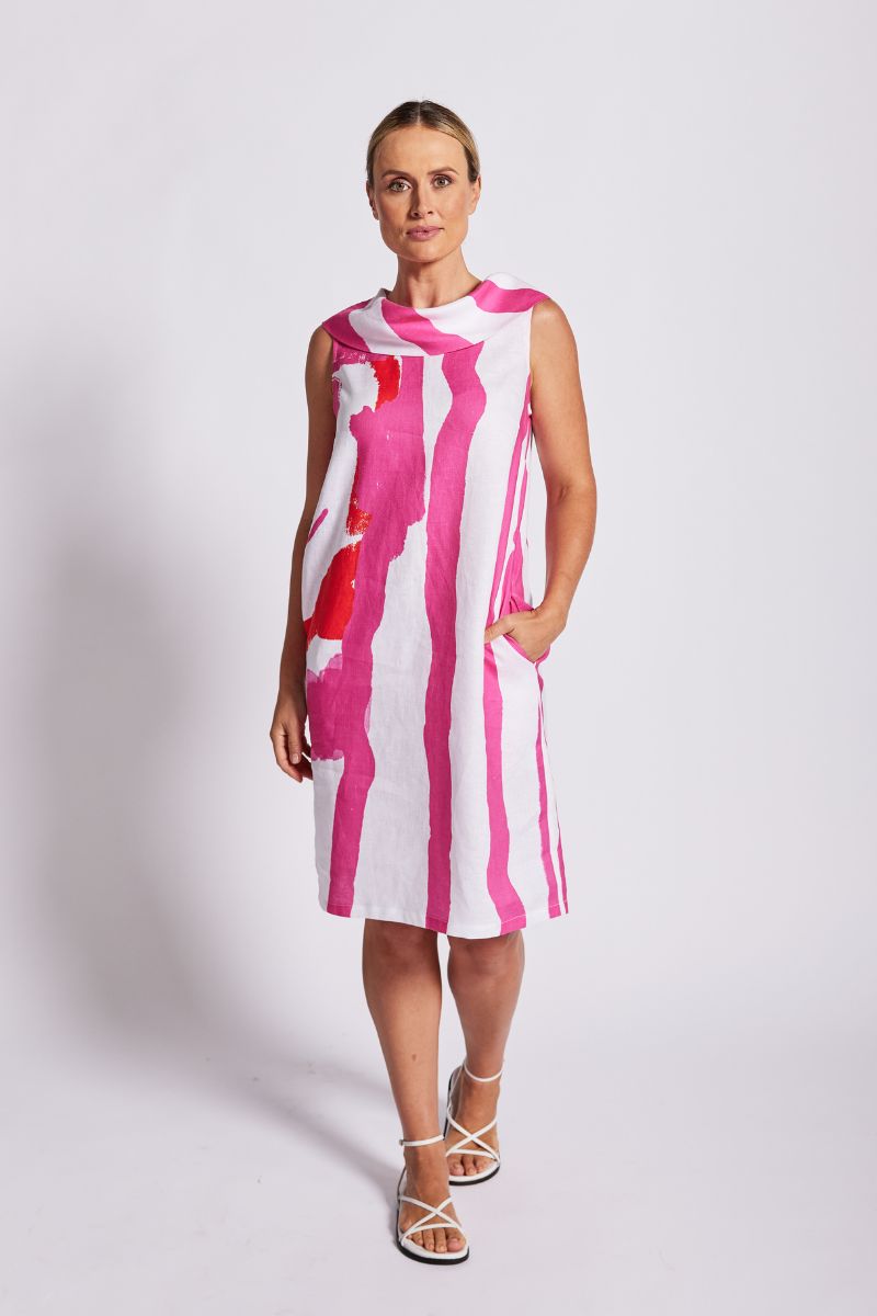 See Saw Cowl Neck Dress in pink and Orange