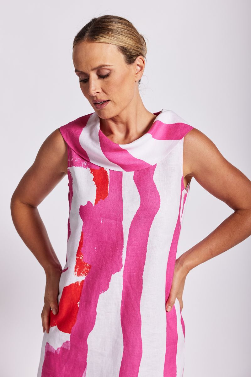 See Saw Cowl Neck Dress in pink and Orange