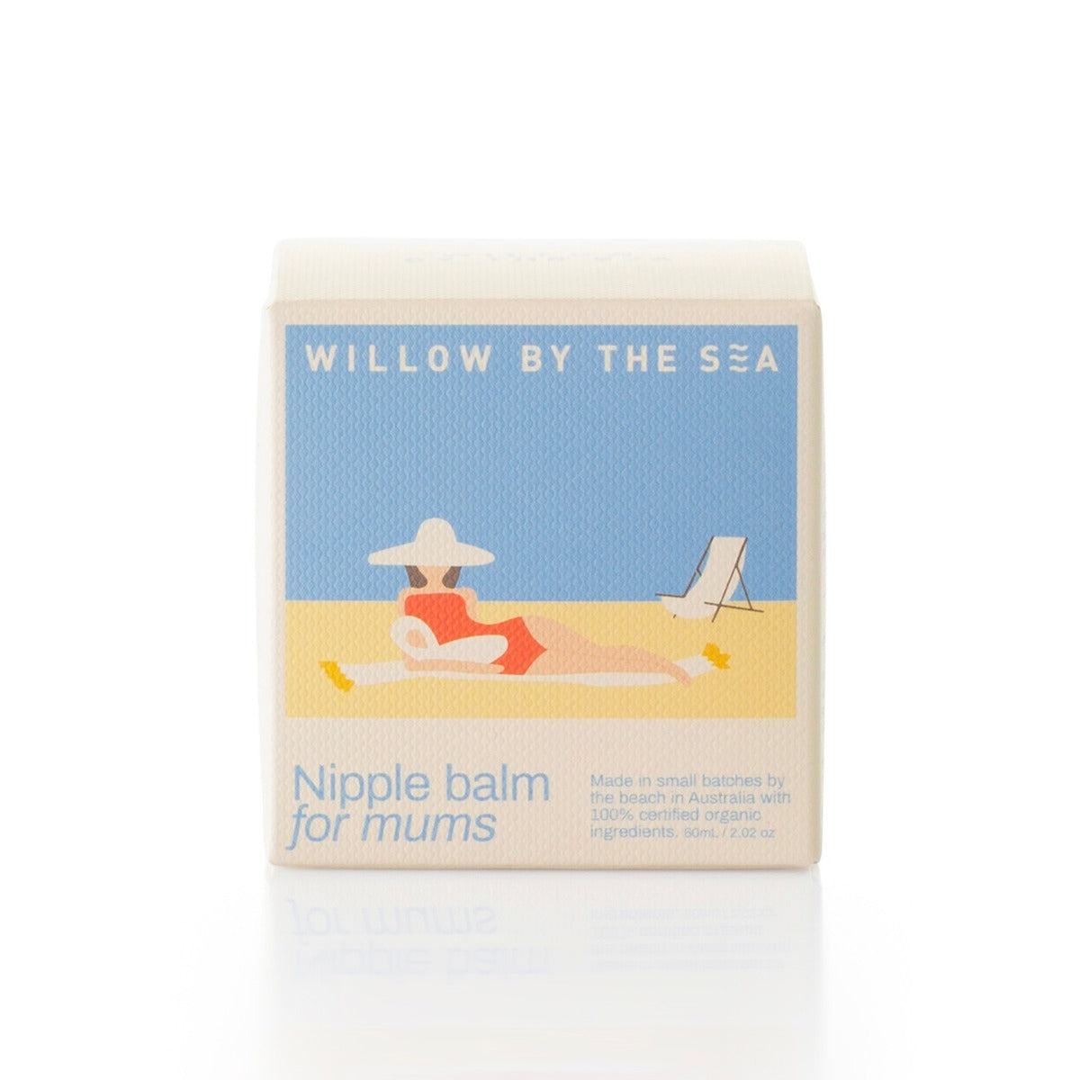 Willow by the Sea nipple balm packaging on a white background