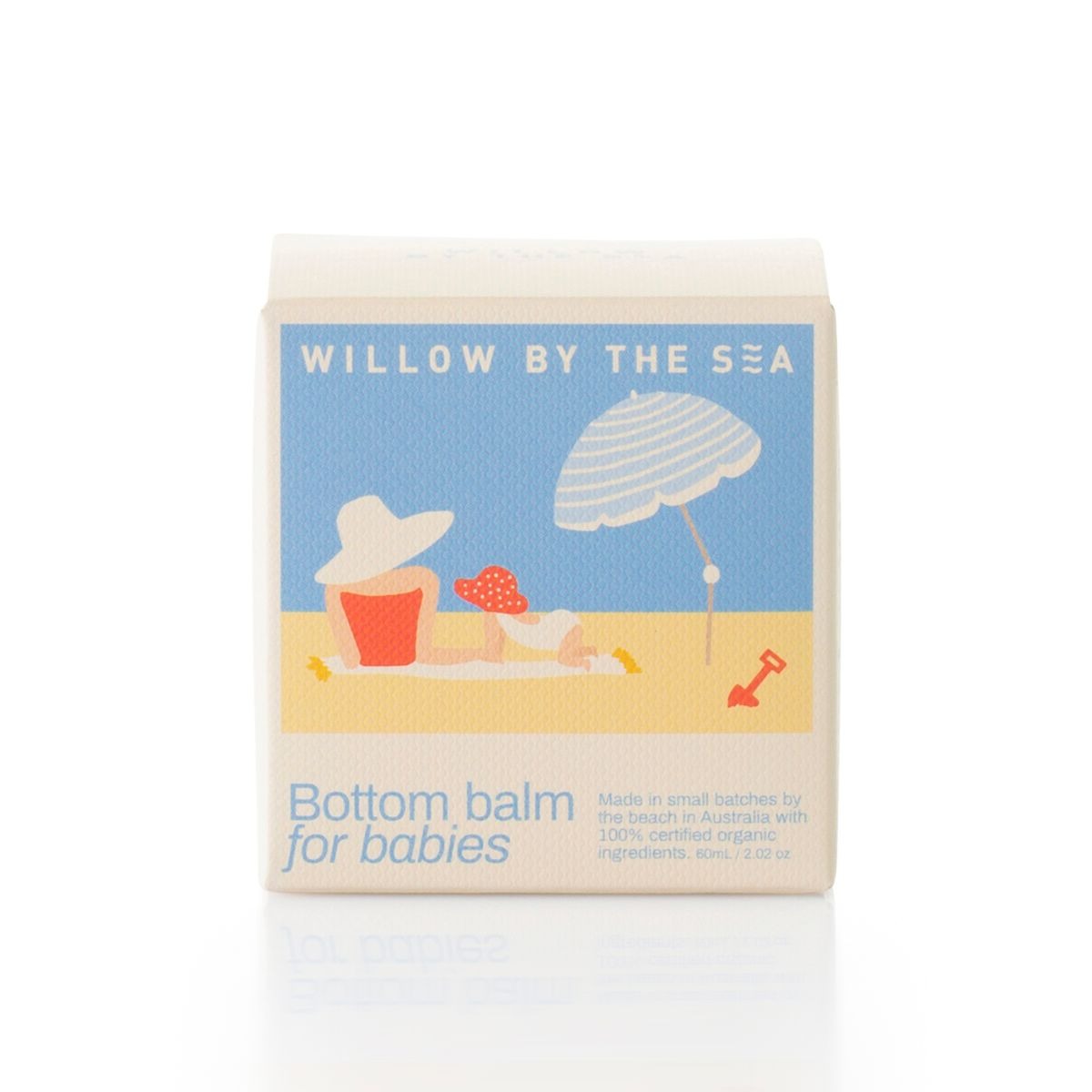 Willow by the Sea bottom balm for babies packaging on a white background