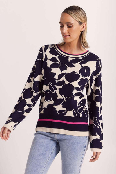 Wear Colour Floral Bomb Sweater in Navy Fuchsia by See Saw's sister brand