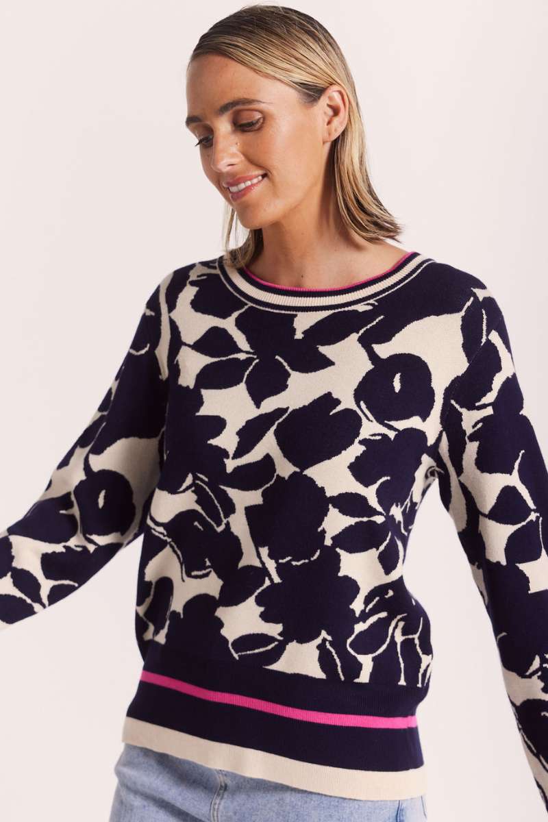 Wear Colour Floral Bomb Sweater in Navy Fuchsia by See Saw's sister brand