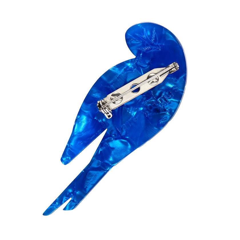 Back of A Budgie Named Chirp brooch by Erstwilder from their 2024 Clare Youngs collection