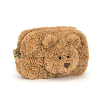 Plush bear-shaped pouch on a white background. Jellycat stockist in Newcastle, NSW at Zebra Finch Marketown