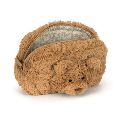 Plush bear-shaped pouch on a white background. Jellycat stockist in Newcastle, NSW at Zebra Finch Marketown