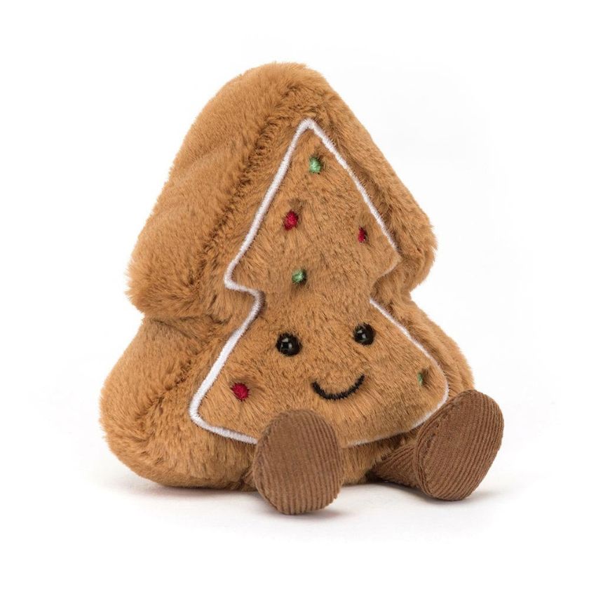 Plush gingerbread cookie toy with a smiley face on a white background by Jellycat | Jellycat Stockist at Zebra Finch in Newcastle, NSW