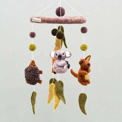 Tara Treasure Australian Animal Mobile for Baby Nursery made from 100% NZ Fair Trade Wool