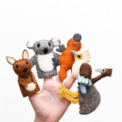 Australian animals finger puppet set of 5 felt finger puppets on hand