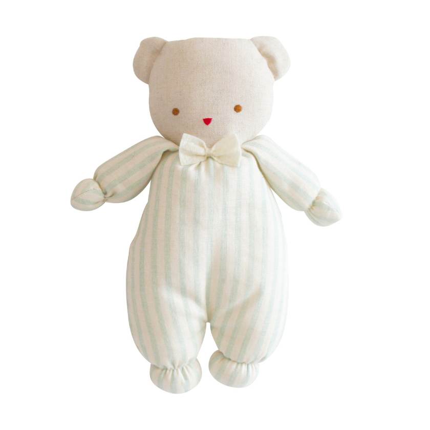 Sage Linen Stripe Baby Ted Doll by Alimrose