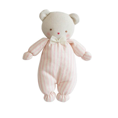 Pink Linen Stripe Baby Ted Doll by Alimrose