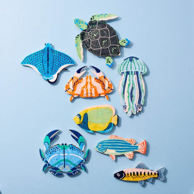 Colorful fish-shaped wall art on a white background by Jones and Co. Stockist at Zebra Finch in Newcastle, NSW