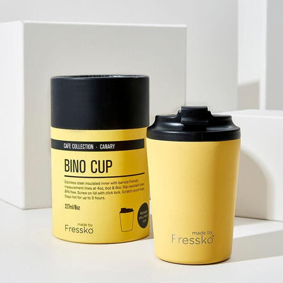 Canary yellow Made By Fressko reusable coffee cup