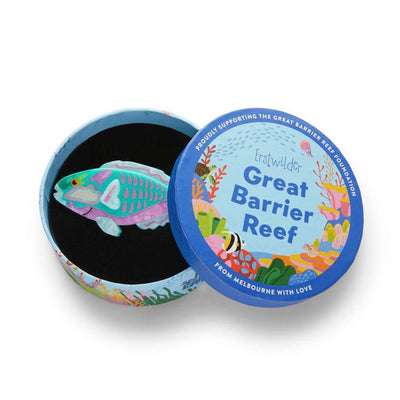 In gift box - Bleeker's Parrotfish Brooch by Erstwilder from their 2025 Great Barrier Reef Collection