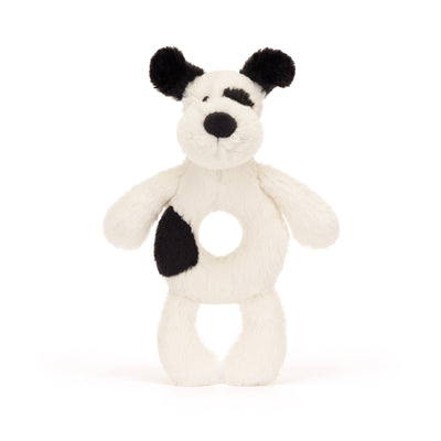 Jellycat Black and White Puppy Ring Rattle | Jellycat Stockist in Newcastle, NSW at Zebra Finch Marketown
