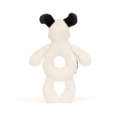 Jellycat Black and White Puppy Ring Rattle | Jellycat Stockist in Newcastle, NSW at Zebra Finch Marketown
