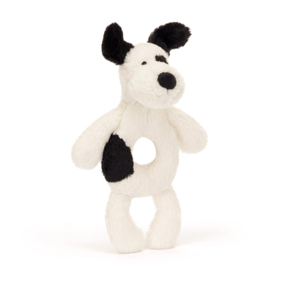 Jellycat Black and White Puppy Ring Rattle | Jellycat Stockist in Newcastle, NSW at Zebra Finch Marketown