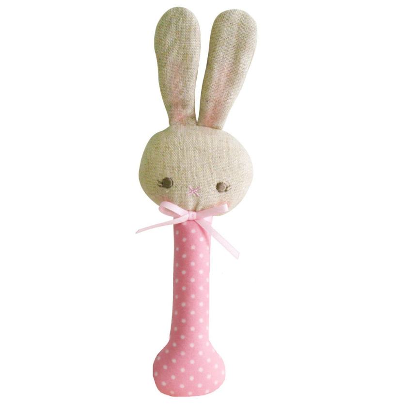 Bunny Rattle in Pink Spot by Alimrose