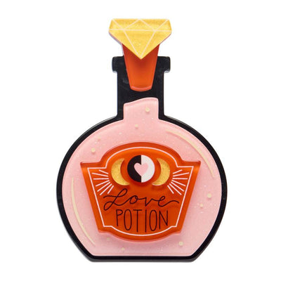 Pink 'Love Potion' bottle charm with a diamond on a white background by Erstwilder from their 2025 Haunted at Heart Collection | Erstwilder Stockist in Newcastle, NSW at Zebra Finch