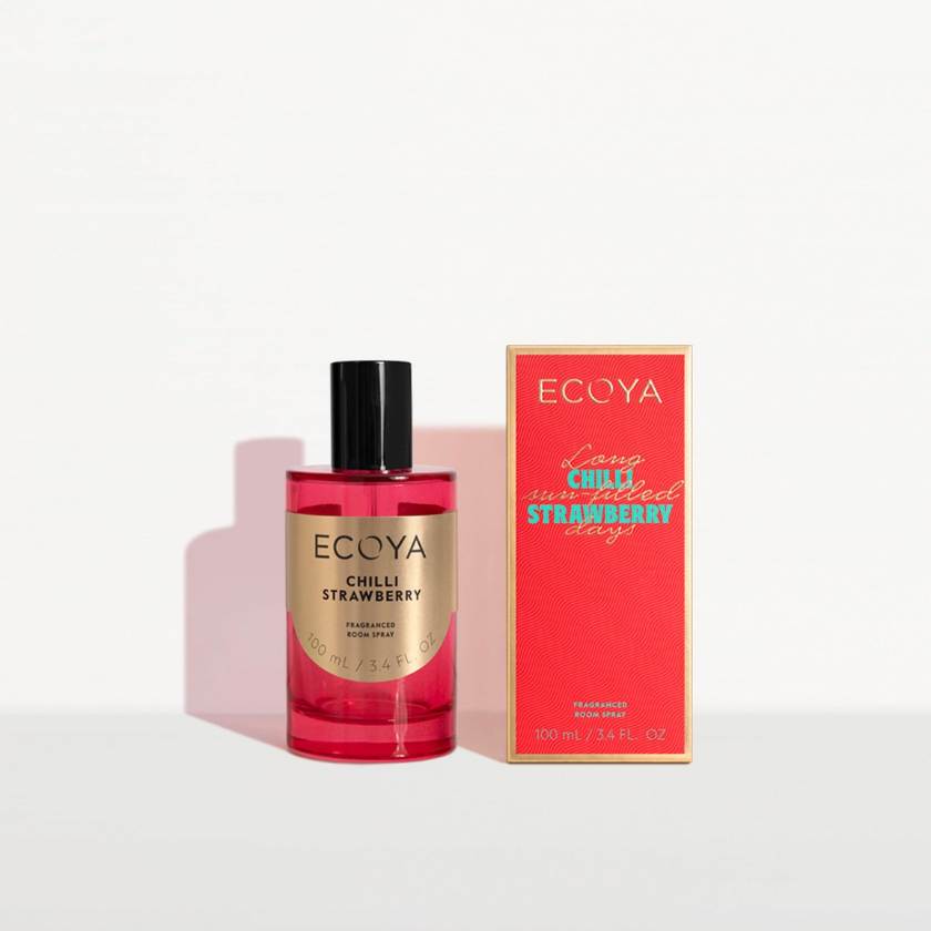 ECOYA Chilli Strawberry perfume bottle and packaging on a white background