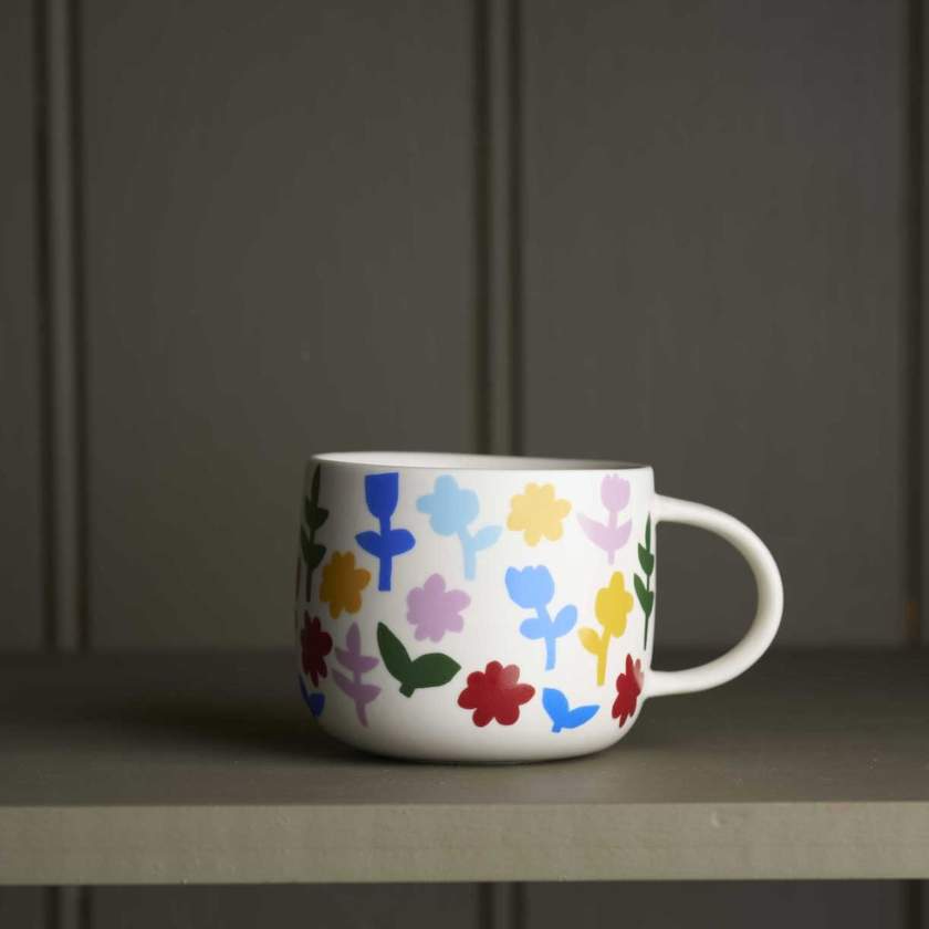 Claire Ritchie Flower Party Ceramic Mug with Flowers on shelf