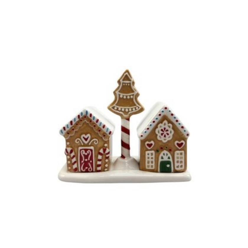 Gingerbread house S&P shaker figurine on a white background