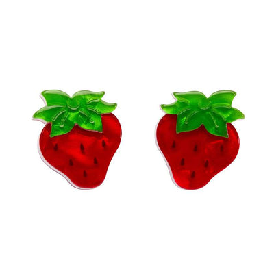 Darling Strawberry Stud Earrings made of resin, from Erstwilder's 2024 Strawberry Shortcake collection